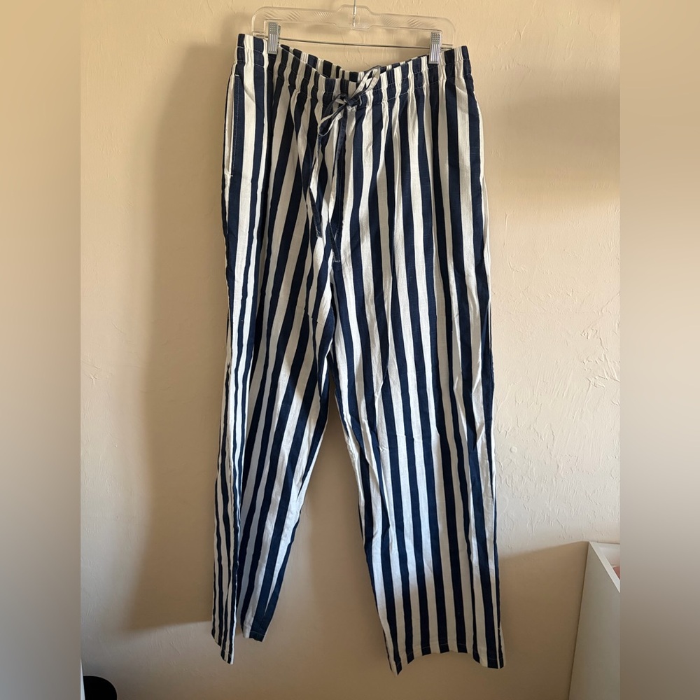 ASOS Women's Navy and White Wide Leg Striped Pants